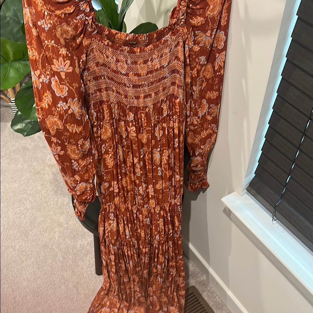 Free People Rust Floral Long Sleeve Maxi Dress
